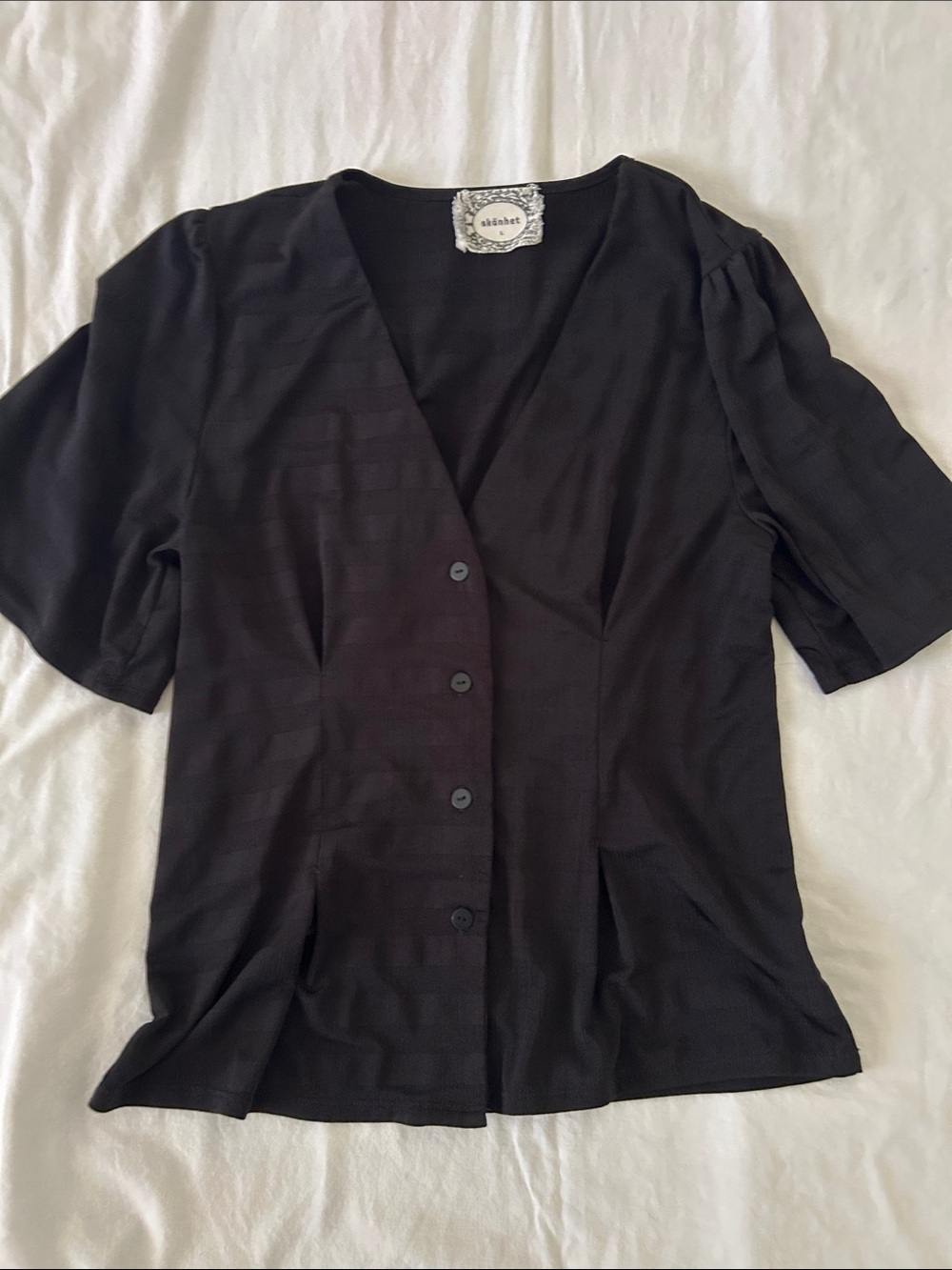 Aritzia Black Button-Front Short Sleeve Blousev by